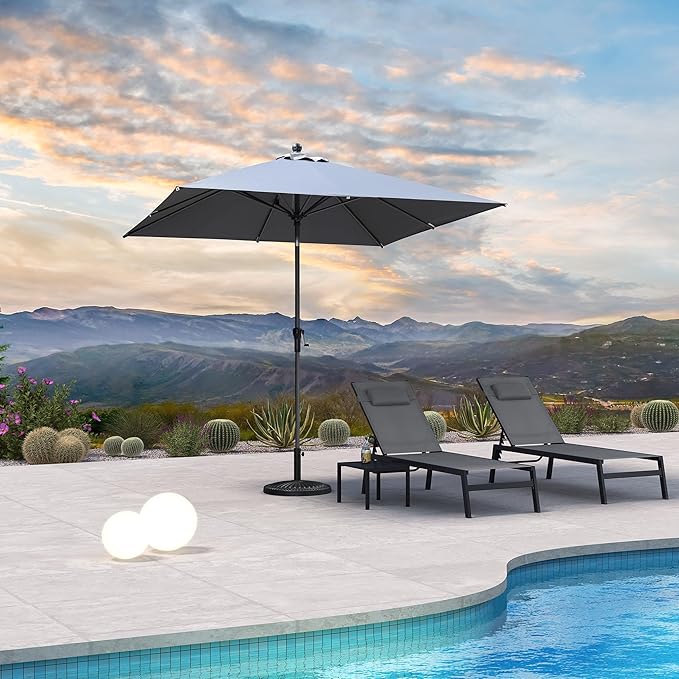 PURPLE LEAF 8' x 8' Square Patio Umbrella Outdoor Table Umbrella Aluminum Frame Market Umbrella Sun Umbrella with 8 Sturdy Ribs & Tilt for Garden Deck Lawn & Pool Light Gray