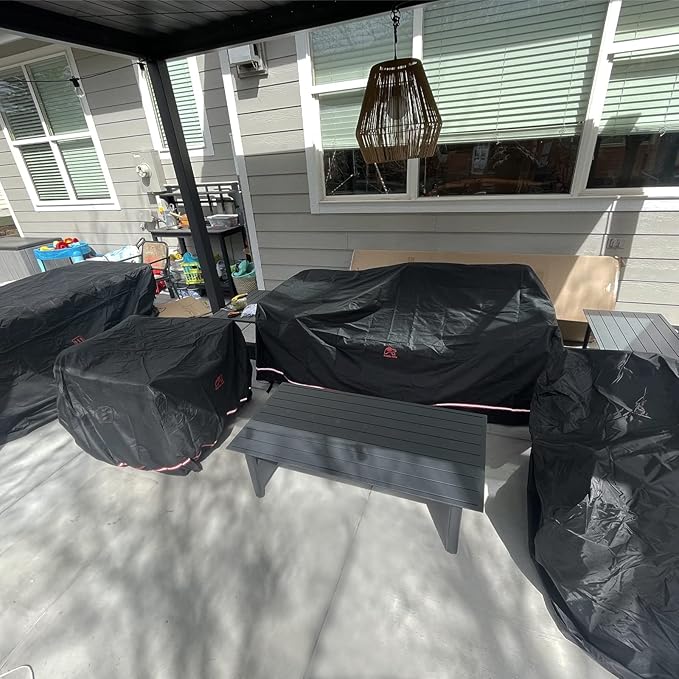 Turtle Life Patio Furniture Sets Cover, Heavy Duty Rectangular Durable Waterproof Outdoor UV Resistant Anti-Fading Dining Table Chairs Furniture Cover, Black, 72"L x 44"W x 29"H