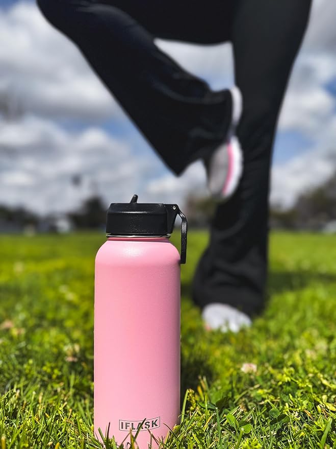 Sport Travel Outdoor Water Bottle with Spout and Straw Lids | Leak Proof | Insulated Stainless Steel Double Walled | BPA and Sweat free | Hot & Cold | For Kids Men & Women (Blue, 32 oz)