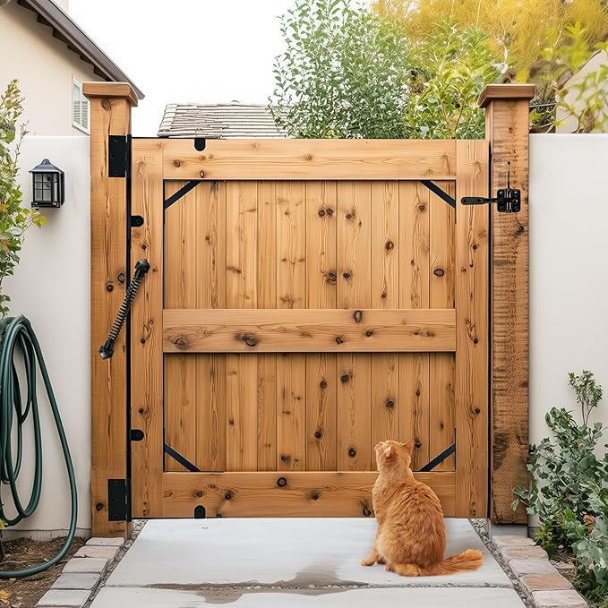 Fence Gate Kit Gate Hardware, 1 Set Anti Sag Gate Kit Gate Frame Cornor Brackets Kit with Self Closing Gate Springs Hings Latchs for Outdoor Garden Backyard Wooden Fence Deck Porch Gate