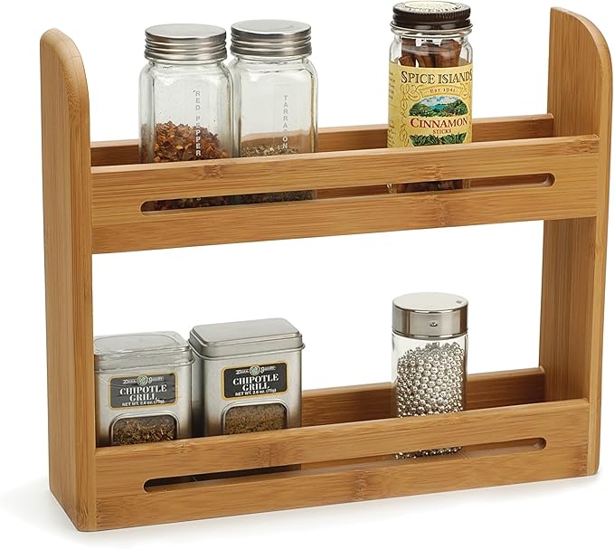 RSVP International Bamboo Collection Countertop Décor for Kitchen & Tabletop, Spice Rack, 12x2.75x10.25