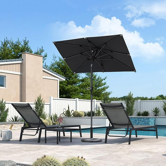 PURPLE LEAF 6' x 4' Rectangular Patio Umbrella Outdoor Table Umbrella Aluminum Frame Market Umbrella Sun Umbrella with 8 Sturdy Ribs & Tilt for Garden Deck Lawn & Pool Gray
