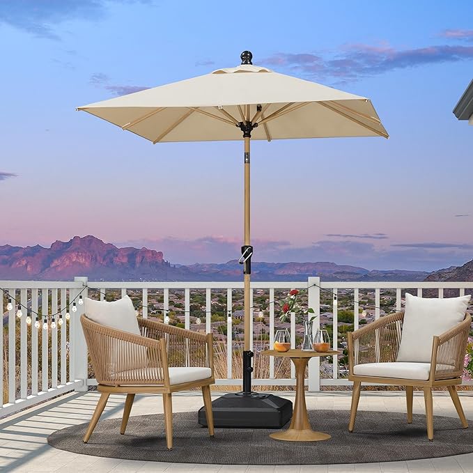 PURPLE LEAF 6' x 6' Market Umbrella Outdoor Table Umbrella Aluminum Patio Umbrella with Push Button Tilt & 8 Sturdy Ribs and Crank Outdoor Umbrellas for Deck Backyard Beach, Beige