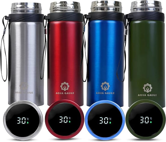 Stainless Steel Thermal Bottle, 600 mL, Digital Temperature Display, 4 Colors (Blue)