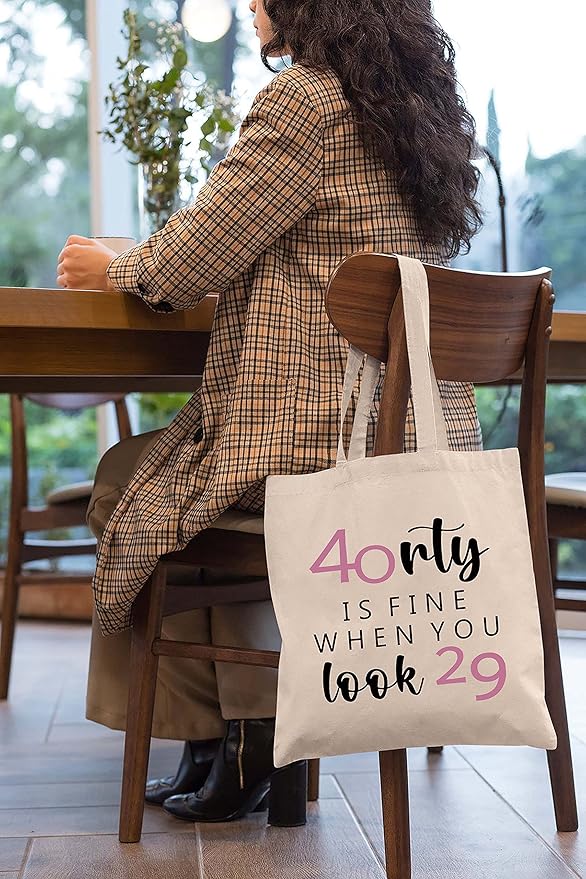 Forty Is Fine When You Look 29 - Shoulder Bag Shopping Bag Tote Bag Gift – Funny 40th Birthday Gifts for Women Boss,Wife,Co-workers,Sisters,Bestie,Best Friends - Forty Thirty - 40 Years Old Present