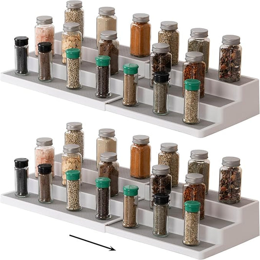 SIMPLEMADE 3-Tier Spice Rack Organizer - Versatile Storage Shelf for Kitchen, Bathroom, Bedroom & Office, Set of 2, Expandable White