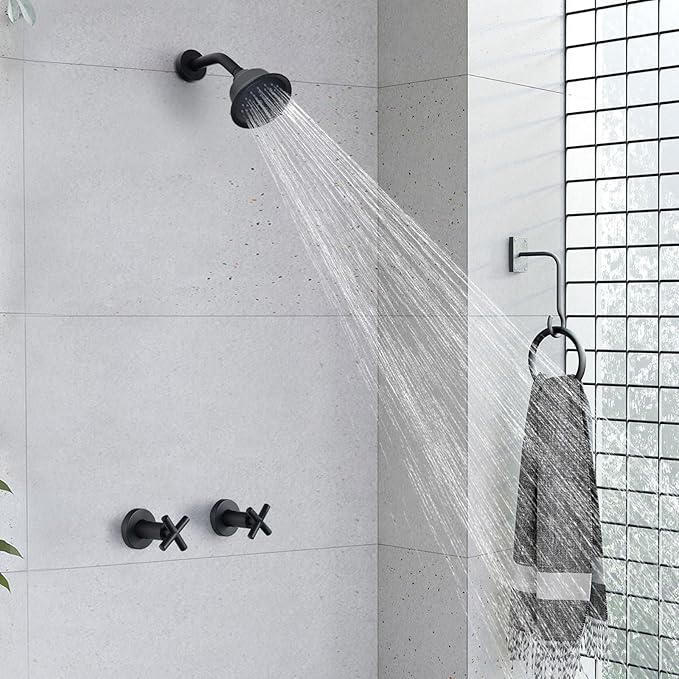 2 Handle Shower Faucet,2 Knobs Tub and Shower Trim Kit with Valve,Two Handles Shower Faucet Set with 3 Modes Rainfall Shower Head,Shower Trim Kit Wall Mounted,Matte Black,1A3MK-W