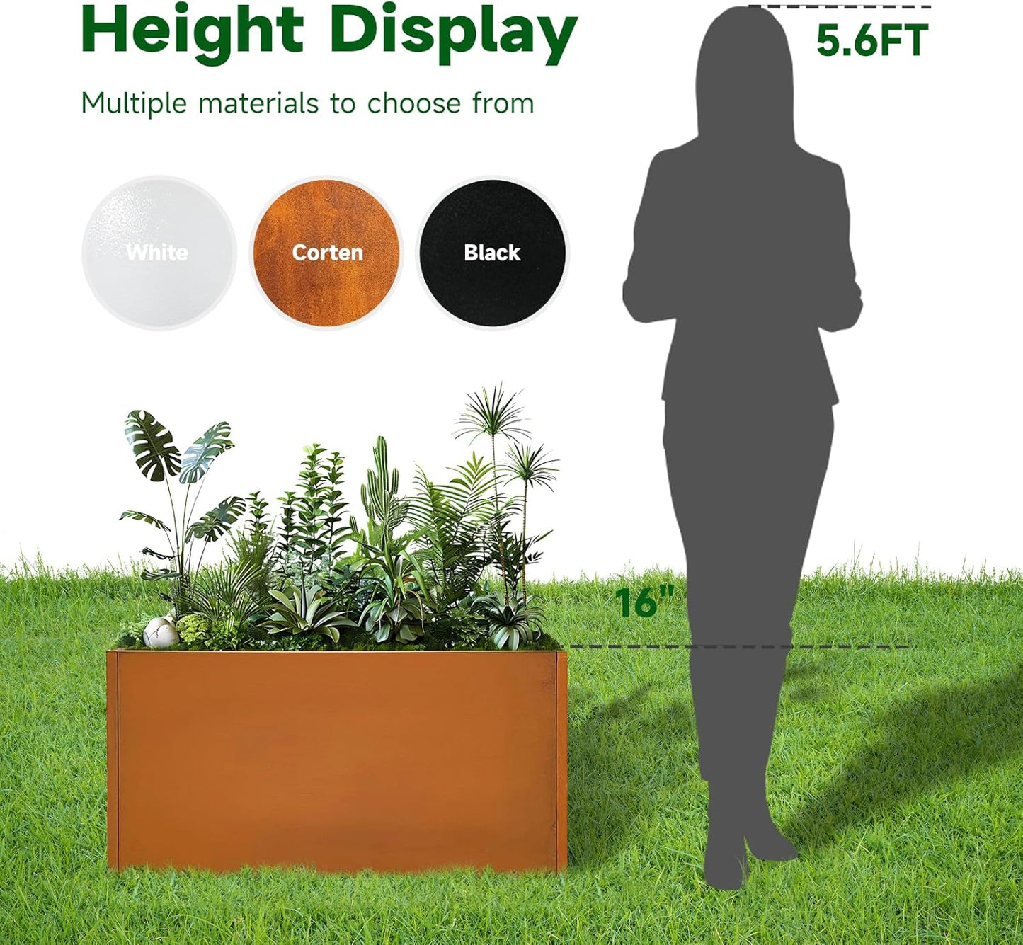 Corten Steel Corner Metal Planter Box Garden Steel Planter Pot for Patio Modern Farmhouse Rustic Design (L32 x W12 x D16, Rusted)