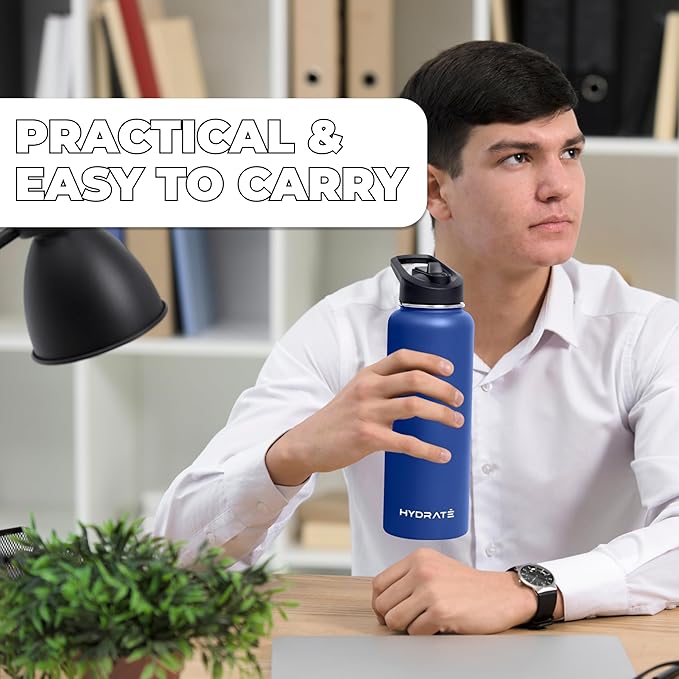HYDRATE Insulated Stainless Steel Water Bottle - Large Reusable Flask with Leak-Proof Design and Convenient Handle - Double Vacuum Insulation for School, Work, or Adventure