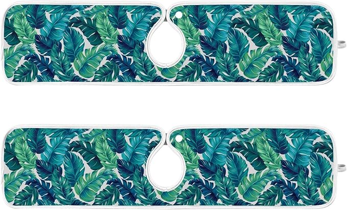 Kitchen Faucet Absorbent Mat,Turquoise Green Palm Leaves Water Splash Guard for Sink, Faucet Drip Catcher Thicken Sponge Microfiber Faucet Water Catcher Mat Sink Absorbent Mat for Kitchen 14x5in 2Pack