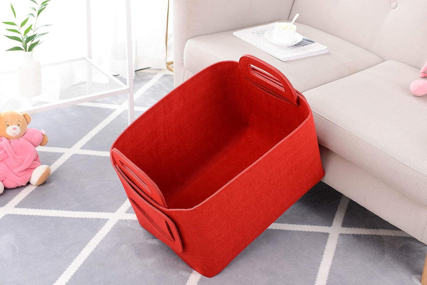 Minoisome Storage Basket Felt Storage Bin Collapsible& Convenient Box Organizer with Carry Handles for Office Bedroom Closet Babies Nursery Toys Laundry (Red, 19.9inch（L）×13.6inch（W）×12.6inch（H）)