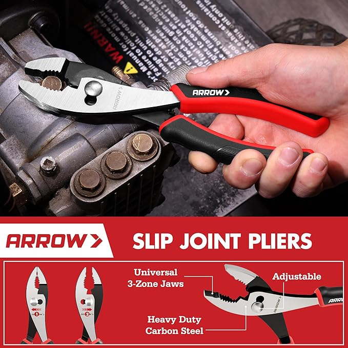 ARROW 3-Piece Pliers and Wrench Set, Includes 8 Inch Slip Joint, Groove Joint Pliers & Adjustable Wrench, Comfortable Ergonomic Anti-slip Handle for Basic Repairs