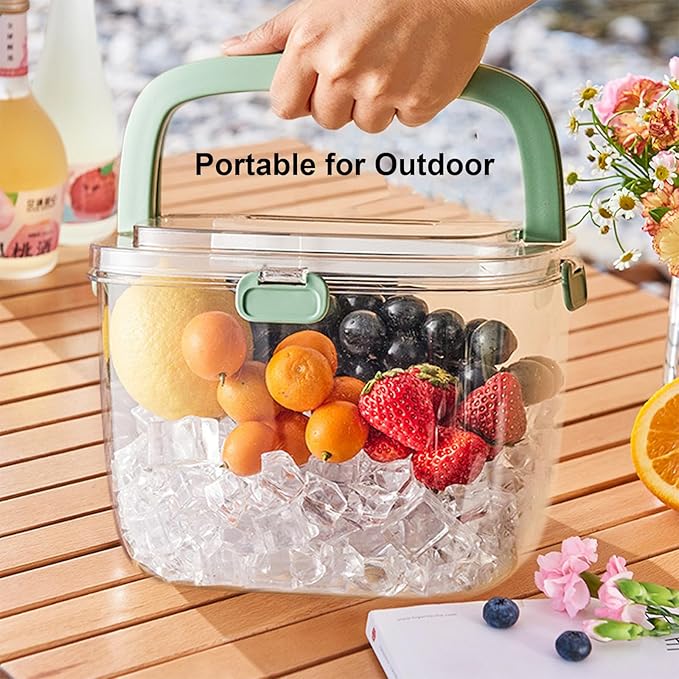 Portable Ice Bucket for Freezer with Lid & Ice Tong for Outdoor Camping, Plastic Clear Refrigerator Ice Cube Storage Bin for Whiskey Wine Cocktail Party, Big Ice Cube Mold Tray for Ice Bath