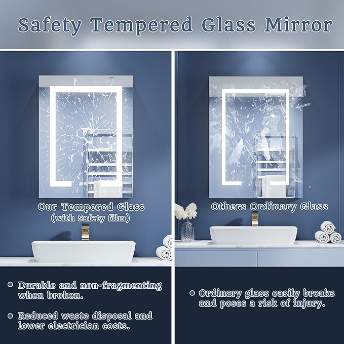 ExBrite Lighted Medicine Cabinet with Mirror, 20 x 26 Inch, Recessed or Surface led Medicine Cabinet, Defog, Stepless Dimming,Color Temperature Change,2 Outlets,Built-in 6000K Sensor Light,Left Hinge