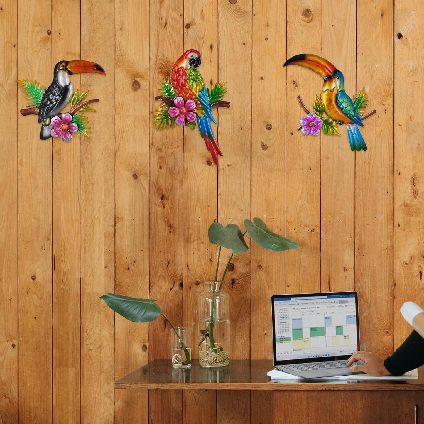 Metal Wall Art 3D Outdoor Wall Decor Toucans Garden Decorations Parrot Decor Fence Decorations Outdoor Wall Sculpture, Style 8