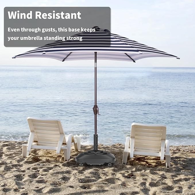 🥇 Patio Umbrella Base Heavy Duty with Wheels, Max 100lb Fillable Umbrella Stand Mobile Square Market Stand, Windproof Outdoor Umbrella Holder for Deck, Poolside, Lawn, Fits Muti Sized Umbrellas