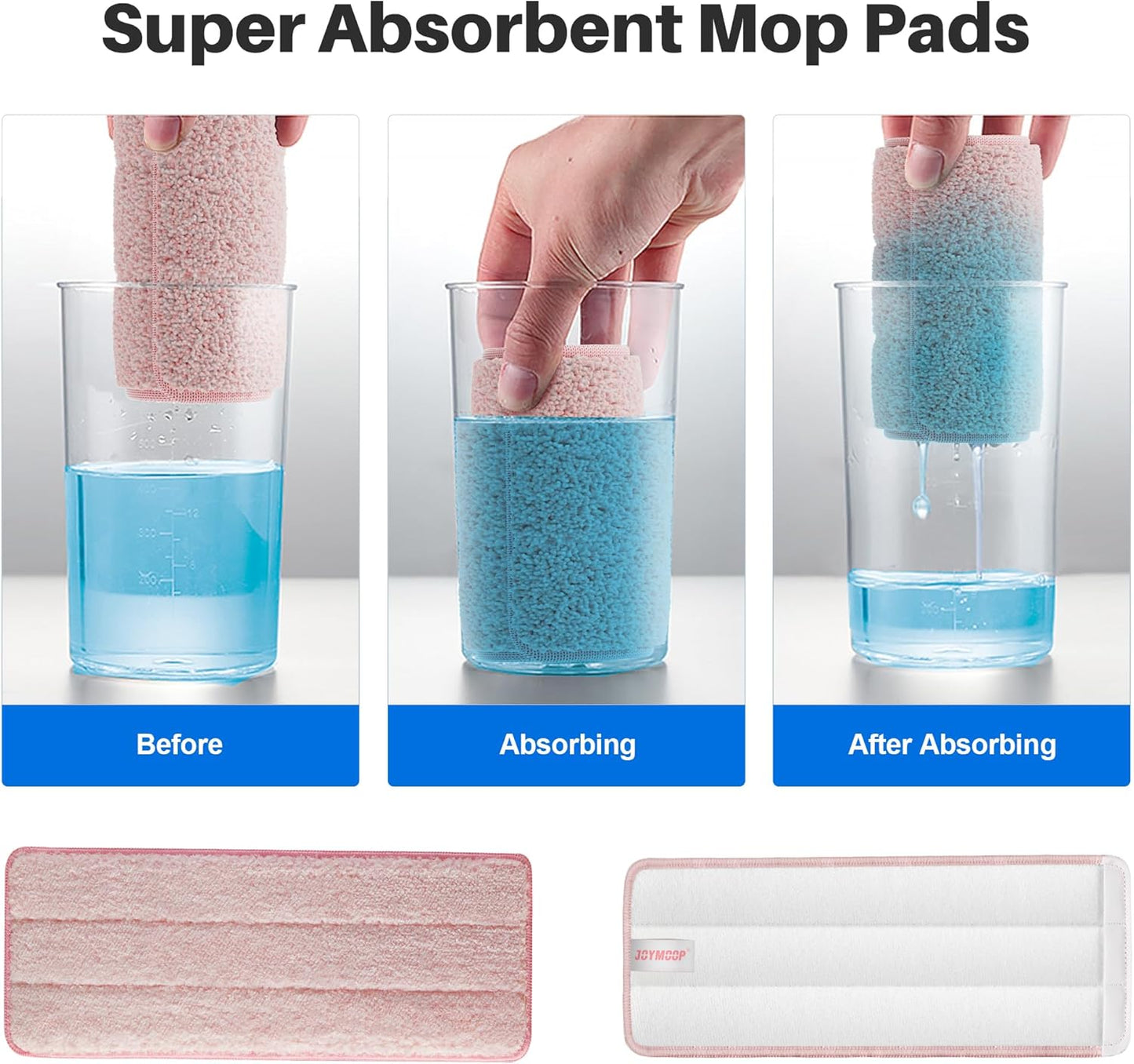 JOYMOOP Mop Replacement Pads, Reusable Microfiber Mop Pads for 13-inch Flat Mop and Mop Bucket Set, Pack of 4 Refills - Stripe and Pink