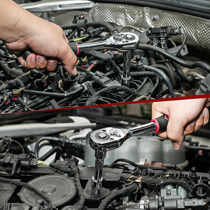 Egofine 34 Pieces 3/8 inch Drive Socket Ratchet Wrench Set, with Socket Set Metric/SAE and Extension Bar for Auto Repairing and Household, with Storage Case