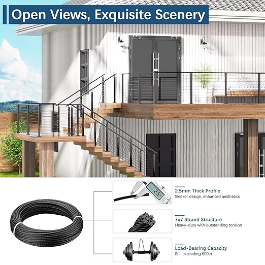 2 Pack Economical Stair Cable Railing Post Kits 36", Stainless Steel T304 Deck Stair Railing System with Swageless Tensioner, Upgraded Black Powder Coated Stairway Post Kits with DIY Length