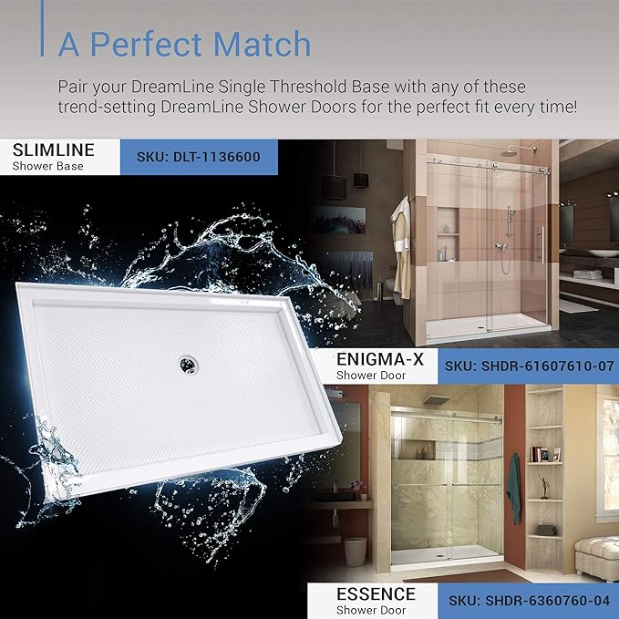 DreamLine SlimLine 36 in. D x 60 in. W x 2 3/4 in. H Center Drain Single Threshold Shower Base in Black, DLT-1136600-88