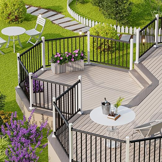 1 Pack 36 in. H x 4 ft. W Porch and Deck Railing Kit Without Post, Aluminum Railing Kit, Black Textured Powder-Coat Finish Rail System for Outdoor Decks, Porches & Balconies (1 Panel)