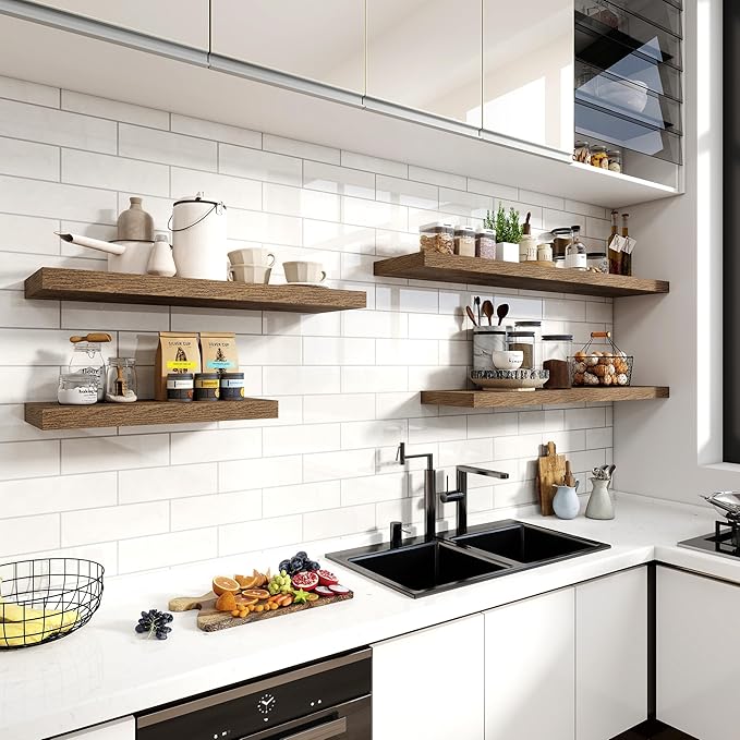 24 Inch Floating Shelves, 11.6 Inch Deep Floating Shelves for Wall, Floating Shelf with Invisible Brackets, Deep Shelves for Bathroom, Bedroom, Living Room, 2 Pack, Brown