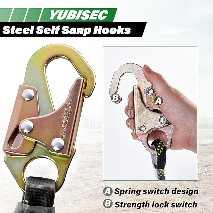 Vertical Lifeline Assembly 100FT, Polyester Rope Harness Safety with Two Grab Snap Hooks Shock Absorber, Fall Protection Safety Rope for Roofing Work, ANSI Compliant