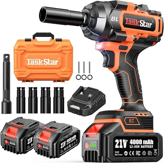 Cordless Impact Wrench 1/2“, 1110 Ft-lbs(1500 N.m) Brushless High Torque Impact Gun, 2 * 4.0 Ah Batteries, Fast Charger, Socket Sets, Lug Nuts Removal Electric Impact Driver for Car Mower Truck Gift