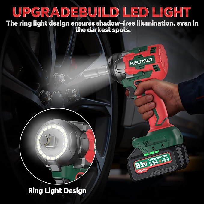 Cordless Impact Wrench 1/2", 480Ft.lb (650N.m) Brushless Impact Gun with 2x4.0Ah Batteries, Fast Charger, 6 Sockets & Toolbox, Electric Impact Driver for Car/RV Tire