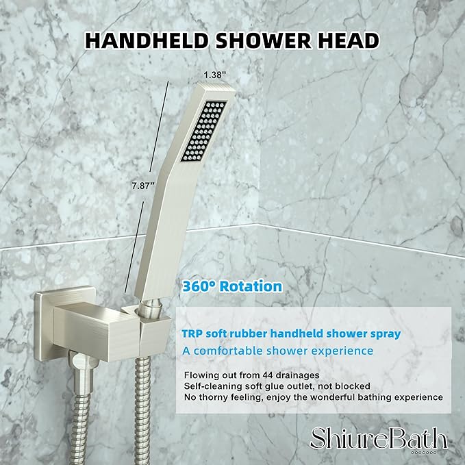 10 Inch Shower Faucet Set, Rainfall Shower System with Square Fixed Shower Head and High Pressure Handheld Shower Head, Spray Wall Mounted Rainfall Shower Fixtures, Brushed Nickel