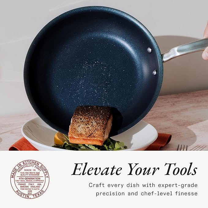 Made In Cookware - ProCoat Non Stick 3 Piece Frying Pan Set (Includes 8",10",12") - 5 Ply Stainless Clad - Professional Cookware - Crafted in Italy - Induction Compatible (Harbour Blue)