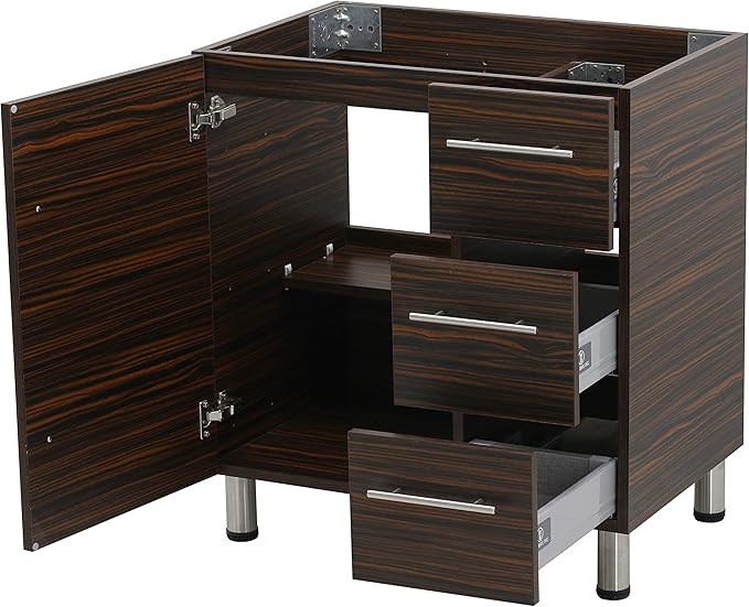 30" Freestanding Bathroom Vanity, Ebony. White Integrated Countertop