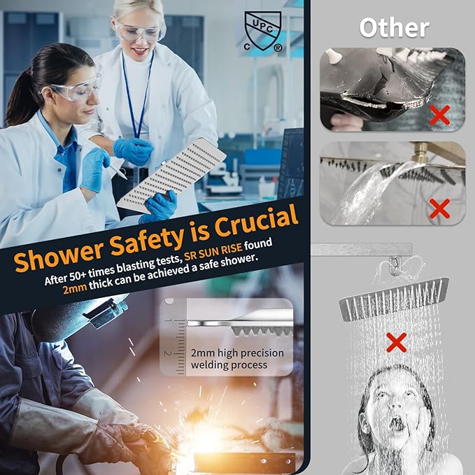 SR SUN RISE SRSH-F5043 Bathroom Luxury Rain Mixer Combo Set Wall Mounted Rainfall Shower Head System Polished Chrome, (Contain Faucet Rough-in Valve Body and Trim)