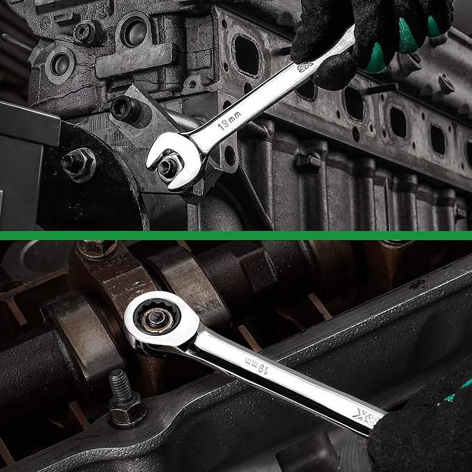 SK Ratcheting Wrench Set, Combination Wrench Set, 12-Piece, Metric 8 to 19mm, 72-Tooth, Premium CR-V Construction, with Rack Organizer