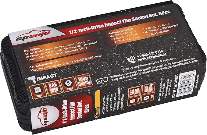 EPAuto 1/2-Inch-Drive Impact Flip Socket Set, 6pcs