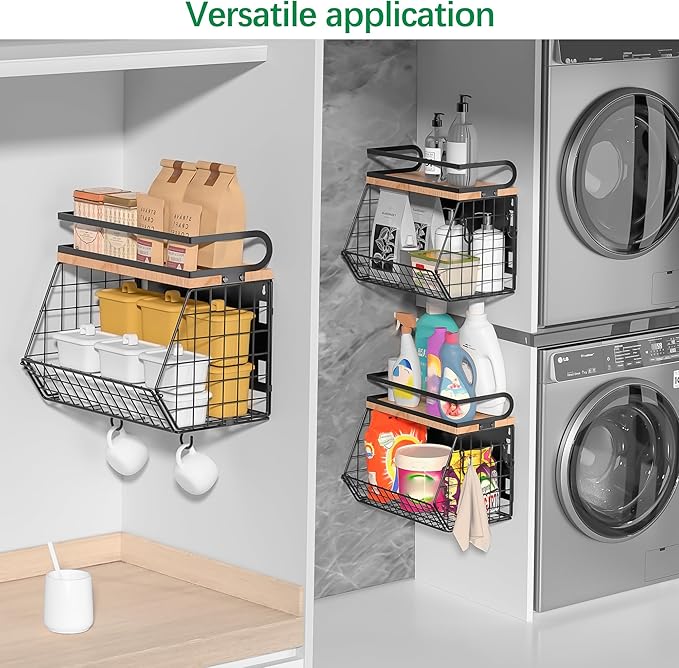 Magnetic Spice Rack for Refrigerator, Fruit, Potato & Onion Storage Bin,Large Capacity Magnetic Shelves for Side of Refrigerator, Kitchen Organizers and Storage Countertop,2 Pack Black