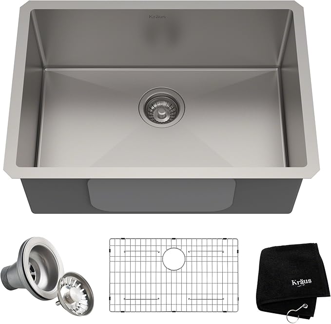 KRAUS Kore 27 Inch Undermount Workstation 16 Gauge Stainless Steel Single Bowl Kitchen Sink with Accessories in PVD Gunmetal Finish with Accessories, KWU110-27-PGM