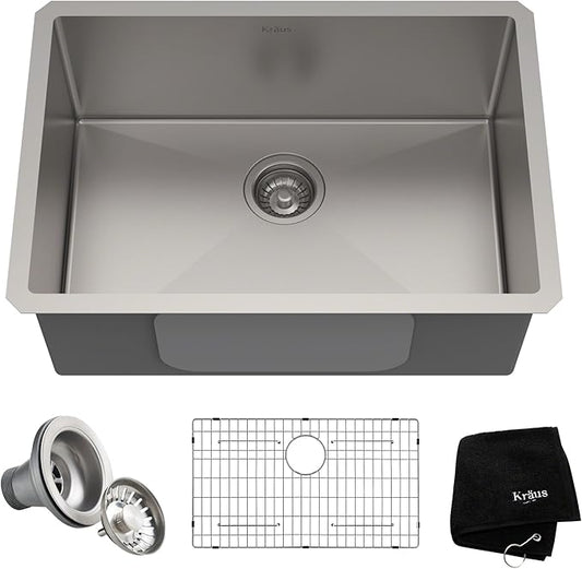KRAUS Kore 27 Inch Undermount Workstation 16 Gauge Stainless Steel Single Bowl Kitchen Sink with Accessories in PVD Gunmetal Finish with Accessories, KWU110-27-PGM
