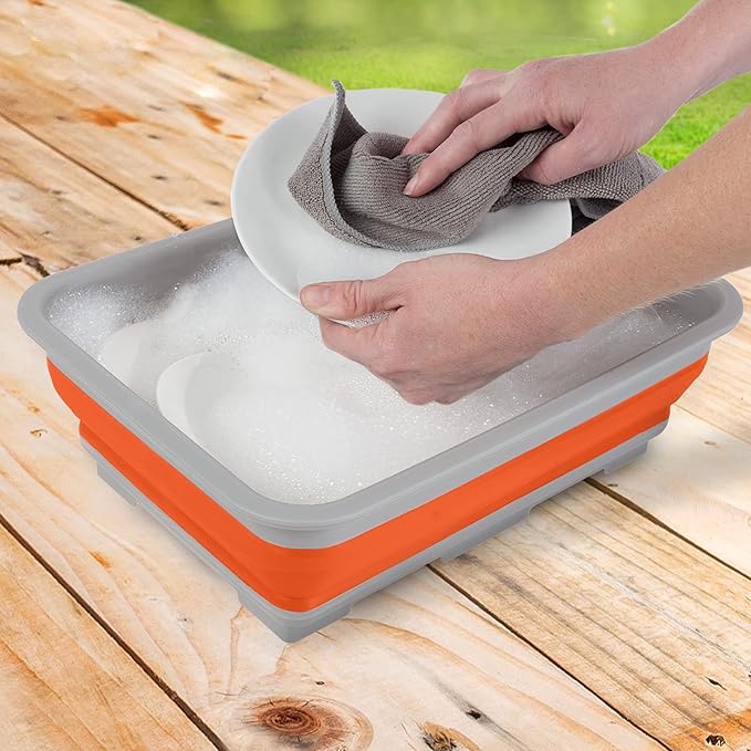 Collapsible Ice Bucket - 7.27-Liter Portable Outdoor Multi-Use Basin, Dish Tub, and Storage Basket for Camping and Tailgating by Wakeman (Orange)