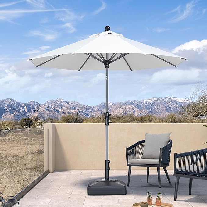 PURPLE LEAF 8' Round Patio Umbrella Outdoor Table Umbrella Aluminum Frame Market Umbrella Sun Umbrella with 8 Sturdy Ribs Tilt for Garden Deck Lawn Pool White