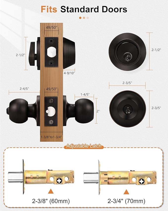 Probrico 3 Sets-Entry Door Knob Lockset and Single Cylinder Deadbolt Combination Set, Keyed Alike Front Handlesets in Oil Rubbed Bronze, Combo Pack Door Knobs Exterior,Contractor Pack