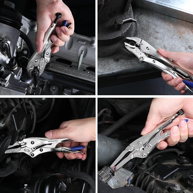 WORKPRO 5-Piece Pliers Set - 6", "7-', 10' Curved Jaw Pliers, Fast Release with 3pc Hex Keys