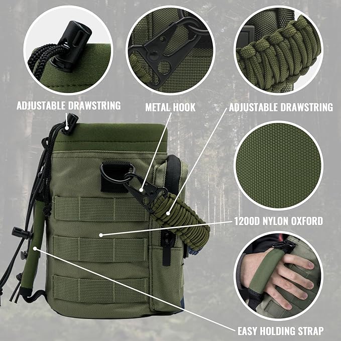 NATURE PIONEOR Tactical Water Bottle with Carrying Molle Sleeve, Stainless Steel 18/8 Food Grade Half Gallon Jug