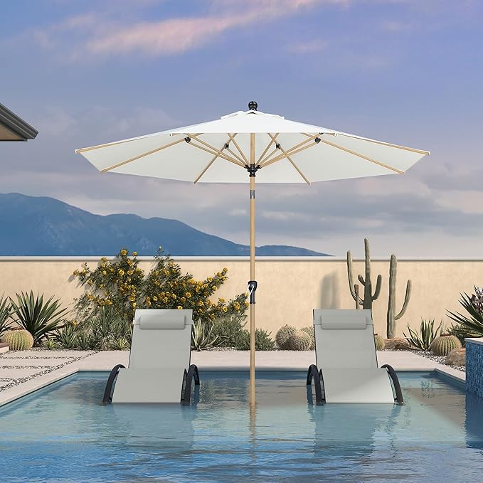 PURPLE LEAF 9 Feet Patio Umbrella Outdoor Table Umbrella Aluminum Round Market Umbrella with Push Button Tilt & 8 Sturdy Ribs and Crank Commercial Sun Umbrella for Garden Patio Balcony, Cream