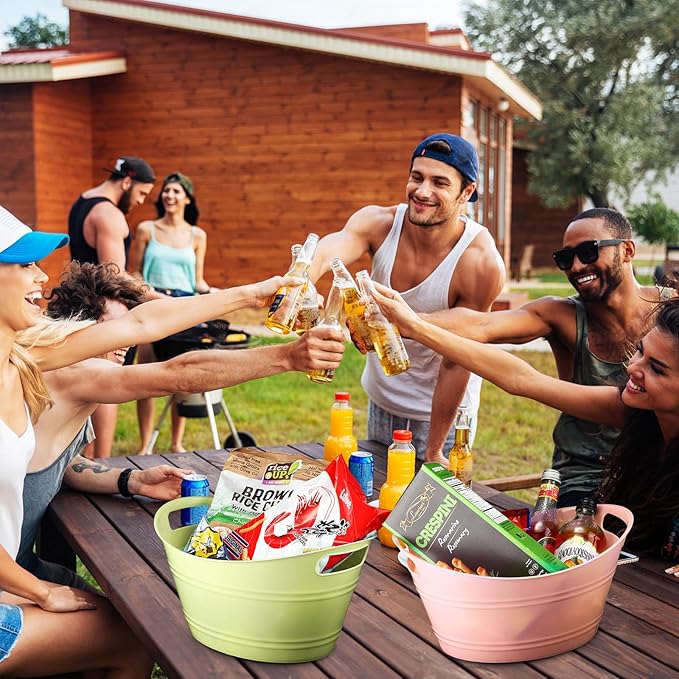 Patelai 6 Pcs Ice Buckets Bulk, Plastic Ice Buckets with Handles, Oval Storage Tub, Large Capacity Ice Drink Bucket for Party Bar Wine Beer Champagne Beverage Bottle Cooler (Morandi Color, 4.5 Liter)