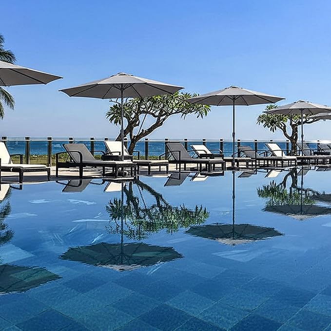 PURPLE LEAF 9 FT Semi-Auto Outdoor Patio Umbrella Market Table Sun Umbrellas with 8 Aluminum Sturdy Ribs for Backyard Deck Garden Pool (Gray Pole Gray Canopy)