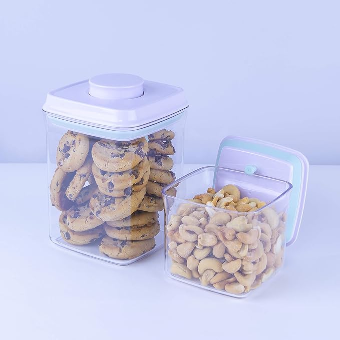 BopTop (2pc Set) Airtight Food Storage Container – Mechanical Silicone Seal Canister - BPA-Free Stackable - 1.5Qt/.5Qt