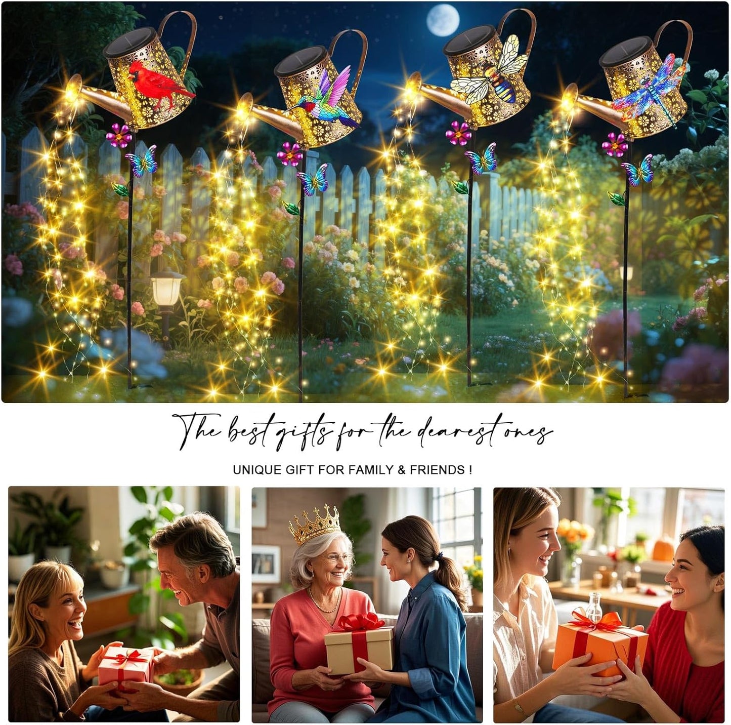 Solar Lights Outdoor Decorative, 39.4'' Metal Solar Watering Can Lights with Red Cardinal, Waterproof Garden Stake for Yard Lawn Patio Pathway Landscape, Gardening Gifts for Mom Grandma Women