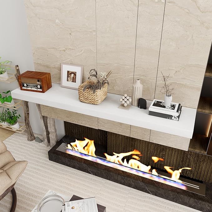 Fun Memories White Floating Shelves 55 Inch Long, 12 Inch Deep Floating Shelves for Wall, 55 x 12 Large Wall Shelf for Fireplace Mantel, 2 Inch Thick Storage Shelves for Living Room, Bedroom, 1 Pack