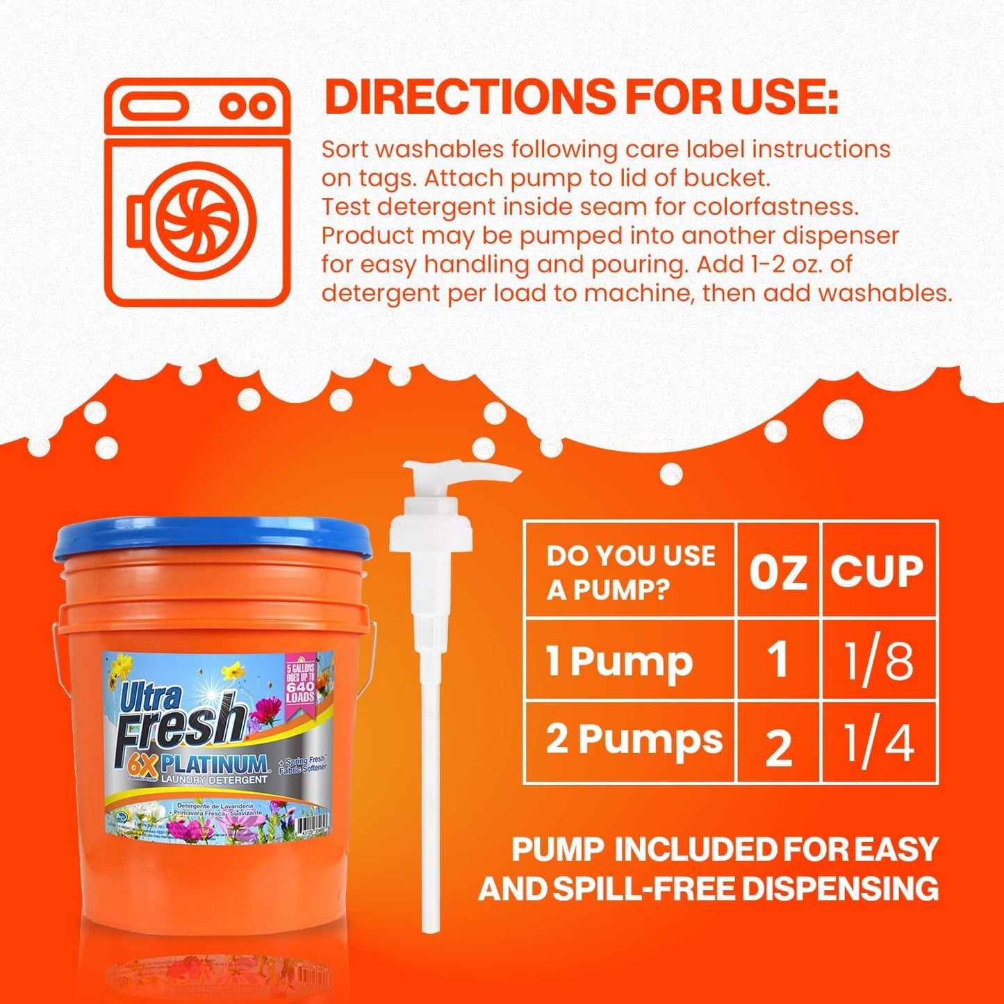 Ultra Fresh 5 Gallon Liquid Laundry Detergent Washing Soap with Spring Fresh Fabric Softener for All Machine Types, 6X Platinum, Up to 640 Loads